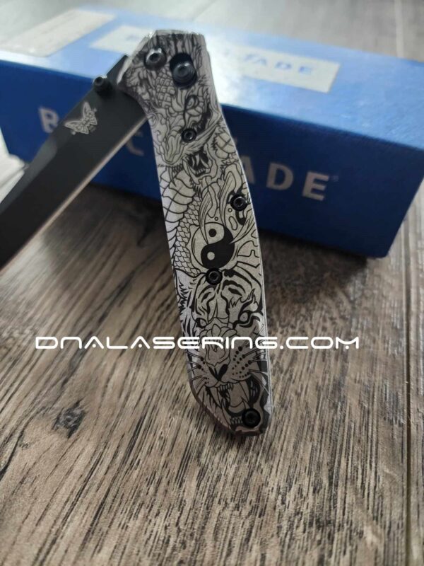 Dragon & Tiger Yin-Yang – Benchmade 940 Osborne – Deep Laser Engraved Titanium Scales – Flytanium Gear *Scales/Handles Only*