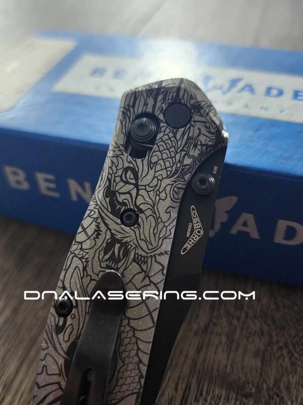Dragon & Tiger Yin-Yang – Benchmade 940 Osborne – Deep Laser Engraved Titanium Scales – Flytanium Gear *Scales/Handles Only*
