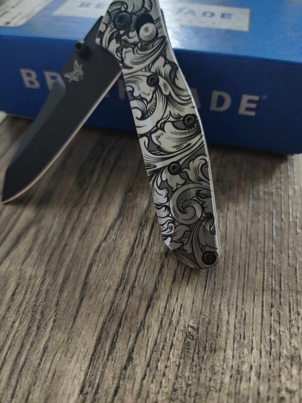 Leaf Scroll - Benchmade 945 MINI Osborne - Deep Laser Engraved Titanium Scales - EDC Gear *Scales Only* Knife NOT Included