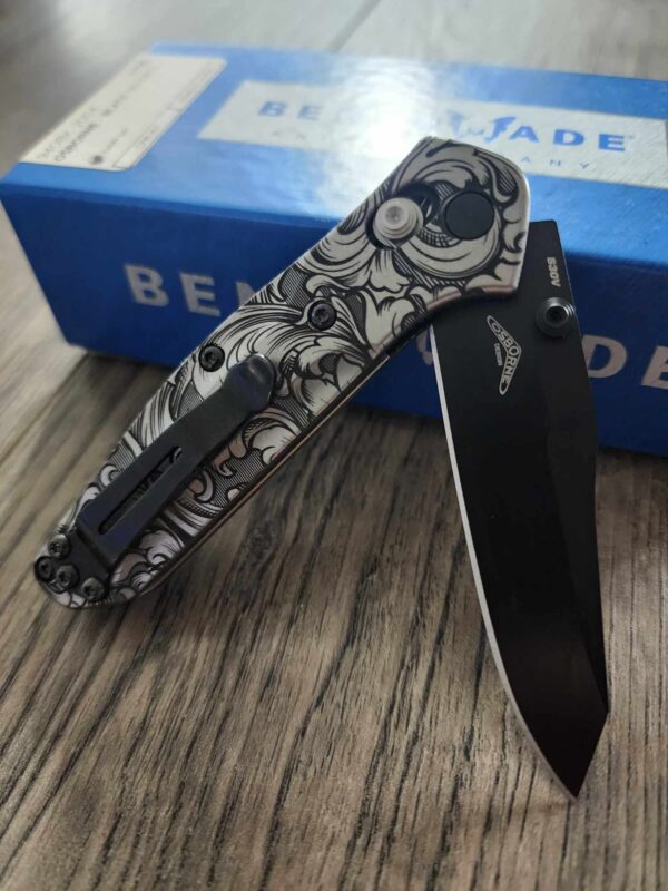 Leaf Scroll - Benchmade 945 MINI Osborne - Deep Laser Engraved Titanium Scales - EDC Gear *Scales Only* Knife NOT Included