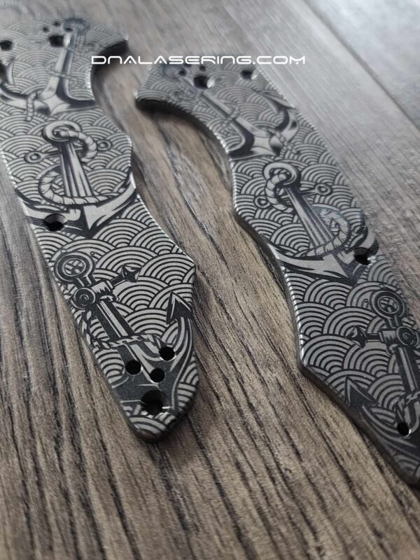 Anchors - Seigaiha Pattern - Spyderco YoJumbo - Deep Laser Engraved - Titanium Scales - EDC Gear *Scales/Handles Only*