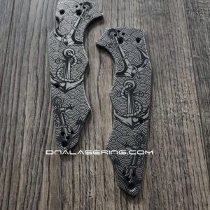 Anchors - Seigaiha Pattern - Spyderco YoJumbo - Deep Laser Engraved - Titanium Scales - EDC Gear *Scales/Handles Only*