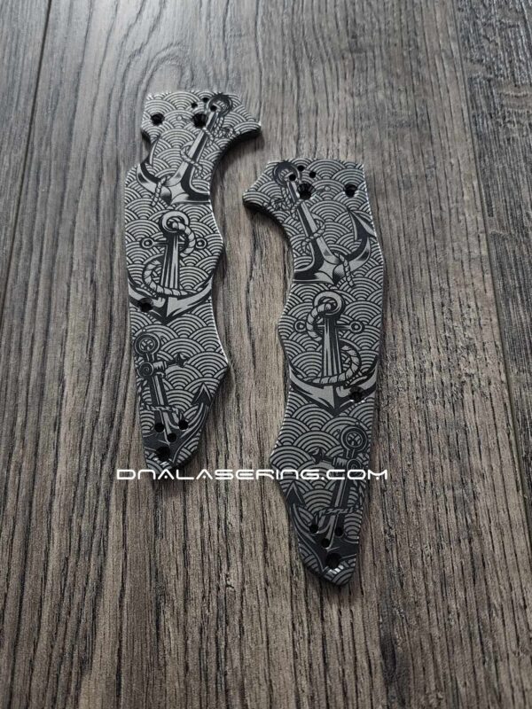 Anchors - Seigaiha Pattern - Spyderco YoJumbo - Deep Laser Engraved - Titanium Scales - EDC Gear *Scales/Handles Only*