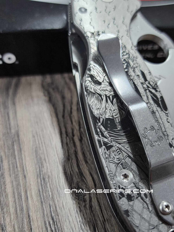 il_fullxfull.5490971586_2uum-1.jpg Predator - Spyderco PM3 TI - Deep Laser Engraved Titanium Knife Scales - Paramilitary 3 - Optional Hardware & Knife Install