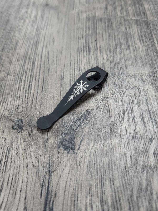LynchNW Spyderco - Viking Rune - Laser Engraved Titanium - Deep Carry Pocket Knife Clip - Blacksmith, Satin or Sandwashed Finish