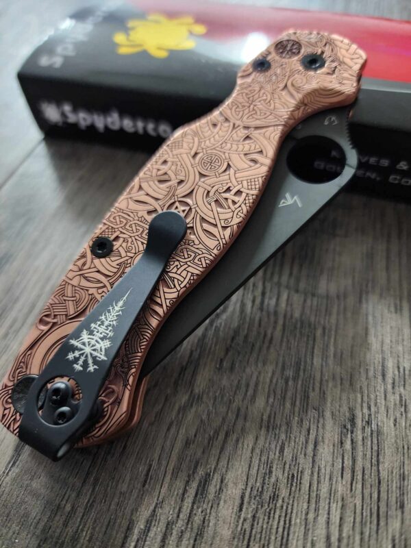 LynchNW Spyderco - Viking Rune - Laser Engraved Titanium - Deep Carry Pocket Knife Clip - Blacksmith, Satin or Sandwashed Finish
