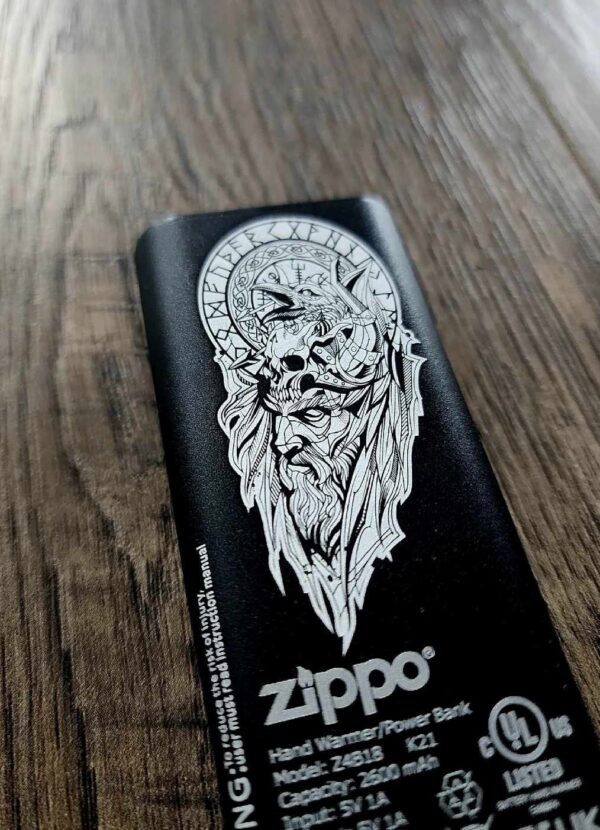 Rechargable Hand Warmer and power bank with Viking / Odin laser engraving