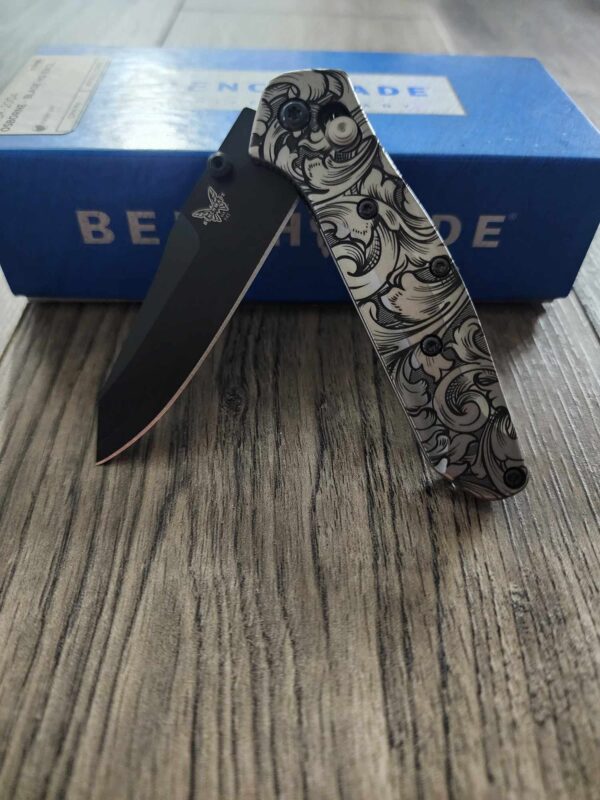 Leaf Scroll - Benchmade 945 MINI Osborne - Deep Laser Engraved Titanium Scales - EDC Gear *Scales Only* Knife NOT Included