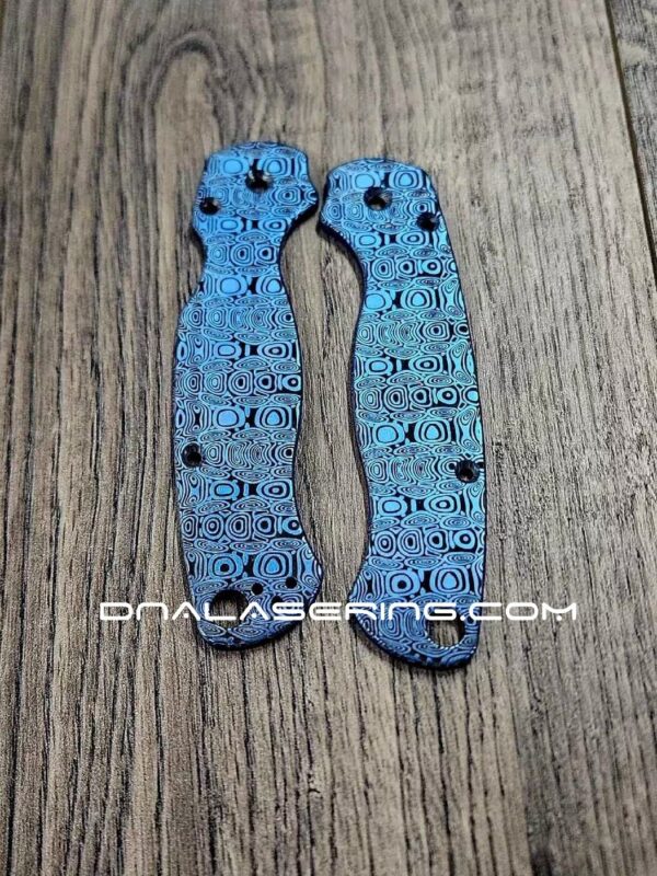 Dama Ladder Pattern - Spyderco PM2 - Deep Engraved Titanium PM2 Scales - Anodized Electric Blue - Knife & Hardware Optional - Flytanium Gear