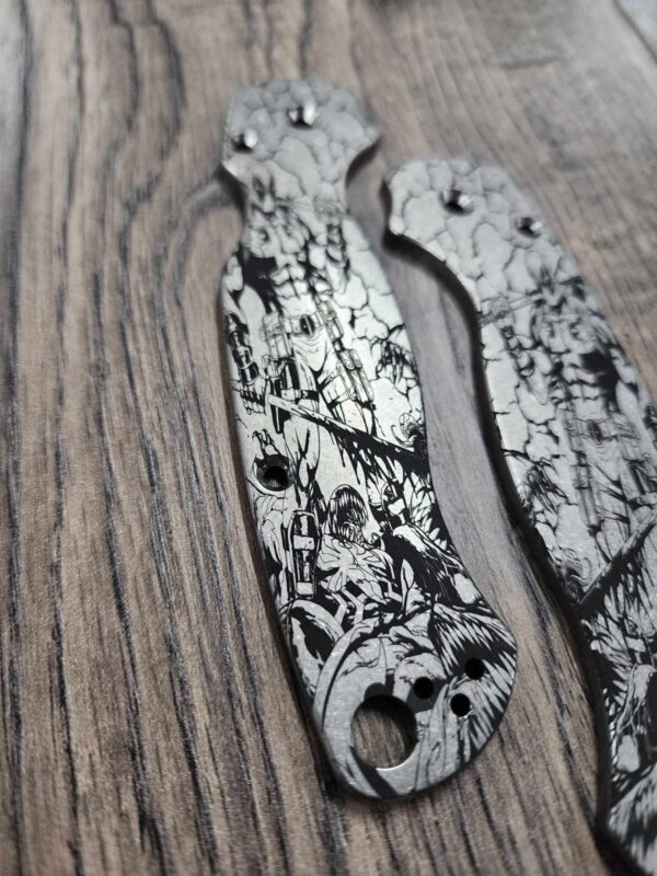 Deadpool Design - Spyderco PM2 TI - Fiber Laser Deep Engraved - PM2 Titanium Knife Scales - EDC Gear - Knife & Hardware Optional