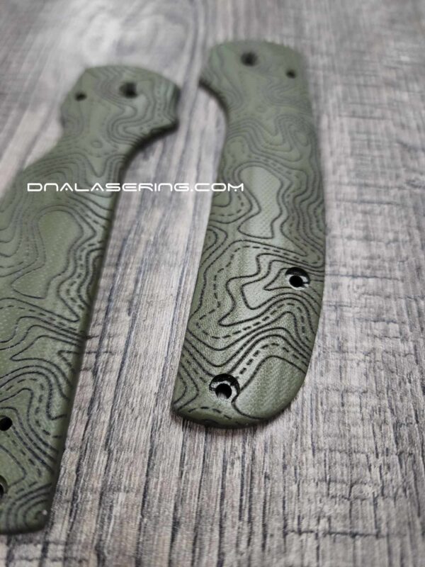 il_fullxfull.5650601199_8h9w.jpg Spyderco Shaman - Lotus Scales - G-10 OD Green - Flytanium Gear *Optional Knife Install & Topographic Laser Engraving*