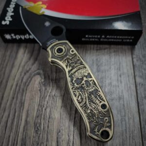 Davy Jones - Spyderco PM3 Brass - NEW Relief Engraving Style - Engraved & Aged - Brass Scales -  Flytanium Gear - Knife Install Optional