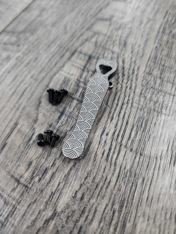 il_fullxfull.5653045486_bnzv-1.jpg LynchNW Benchmade - Seigaiha Wave - Laser Engraved Titanium - Deep Carry Pocket Knife Clip - Blacksmith or Sandwashed Finish - MADE in USA