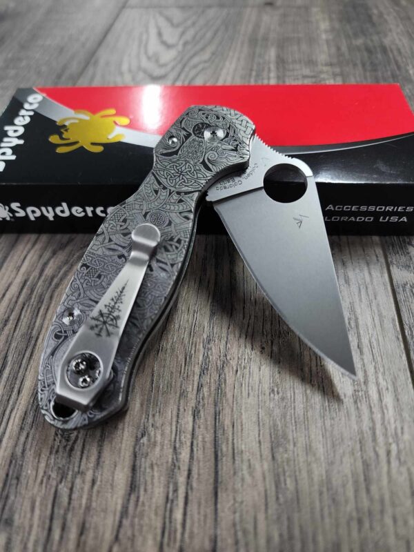 Viking Runes - Nordic Design - Spyderco PM3 - Laser Engraved Titanium Knife Scales - Paramilitary 3 - Optional Hardware & Knife Install
