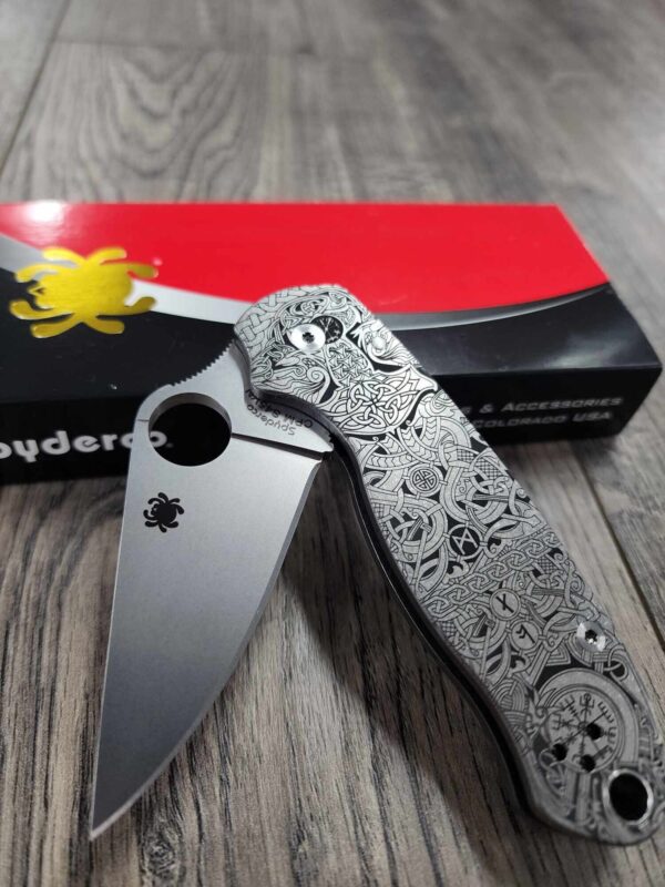 Viking Runes - Nordic Design - Spyderco PM3 - Laser Engraved Titanium Knife Scales - Paramilitary 3 - Optional Hardware & Knife Install