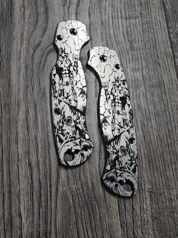 Deadpool Design - Spyderco PM2 TI - Fiber Laser Deep Engraved - PM2 Titanium Knife Scales - EDC Gear - Knife & Hardware Optional