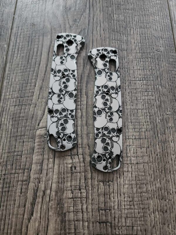 Skulls - NEW Relief Engraving Style - Benchmade Bugout Titanium -  Deep Engraved - Titanium Scales - Flytanium Gear *Scales/Handles Only*