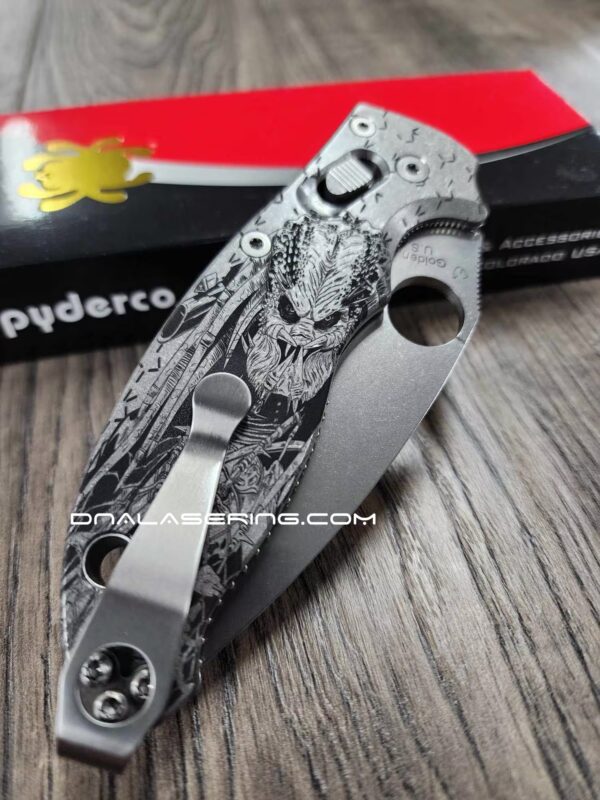 Predator - Spyderco Manix 2 - Deep Laser Engraved - Titanium Knife Scales - Flytanium Gear *Knife Install Optional*