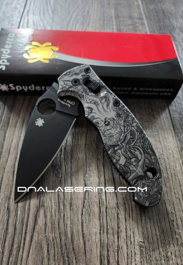 Kraken VS Pirate Ship - Spyderco Manix 2 - Deep Laser Engraved - Titanium Knife Scales - Flytanium Gear *Knife Install Optional*