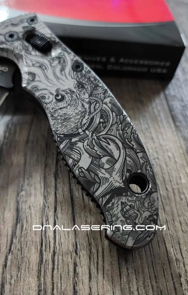 Kraken VS Pirate Ship - Spyderco Manix 2 - Deep Laser Engraved - Titanium Knife Scales - Flytanium Gear *Knife Install Optional*