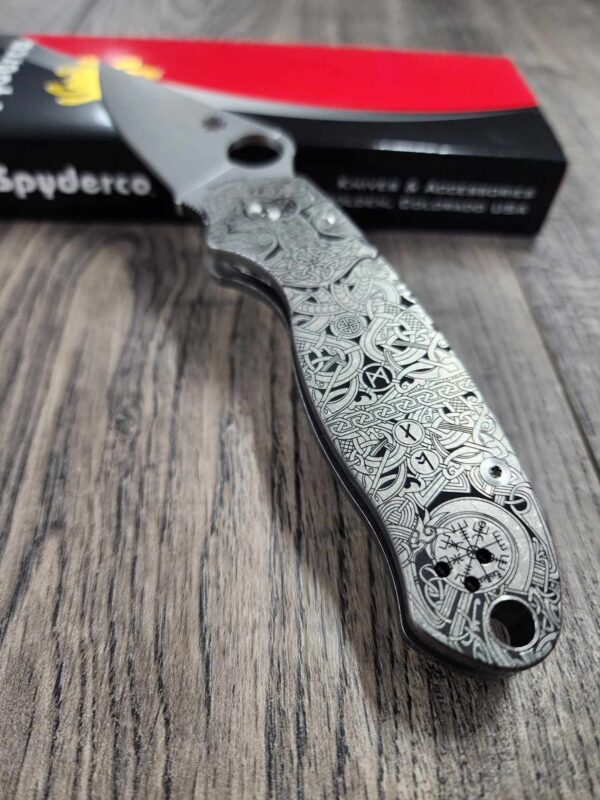 Viking Runes - Nordic Design - Spyderco PM3 - Laser Engraved Titanium Knife Scales - Paramilitary 3 - Optional Hardware & Knife Install