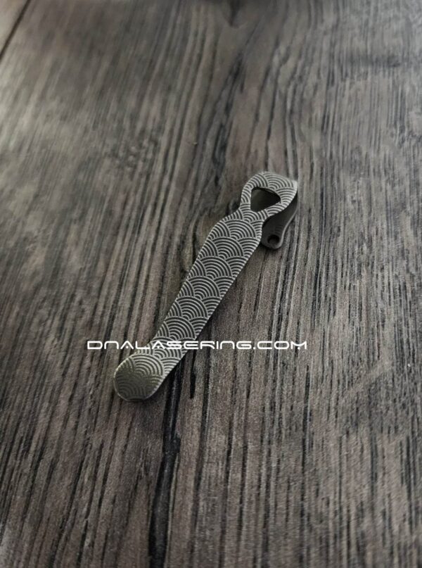 il_fullxfull.5704167791_es34-1.jpg LynchNW Benchmade - Seigaiha Wave - Laser Engraved Titanium - Deep Carry Pocket Knife Clip - Blacksmith or Sandwashed Finish - MADE in USA