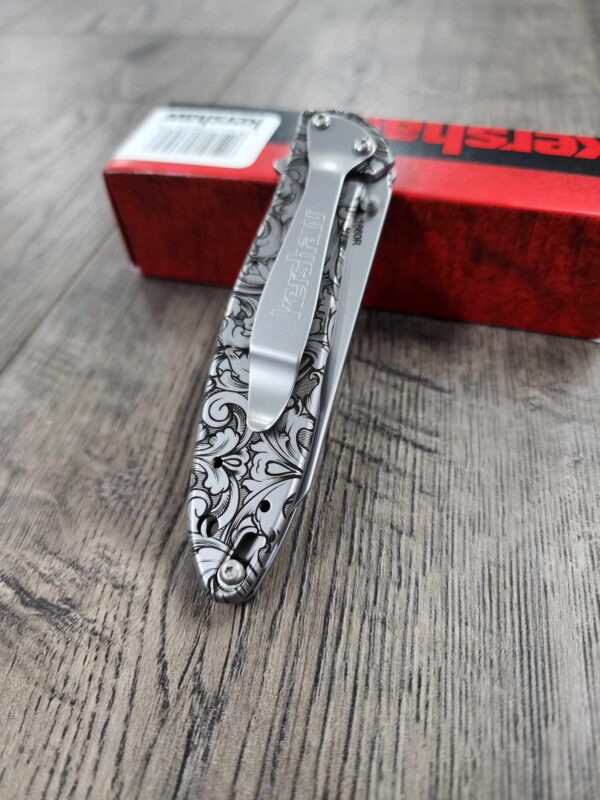 Detailed Leaf Scroll - Kershaw Leek Framelock - Deep Fiber Laser Engraving - EDC Gear - Complete Knife