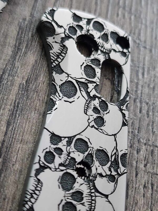 Skulls - NEW Relief Engraving Style - Benchmade Bugout Titanium -  Deep Engraved - Titanium Scales - Flytanium Gear *Scales/Handles Only*