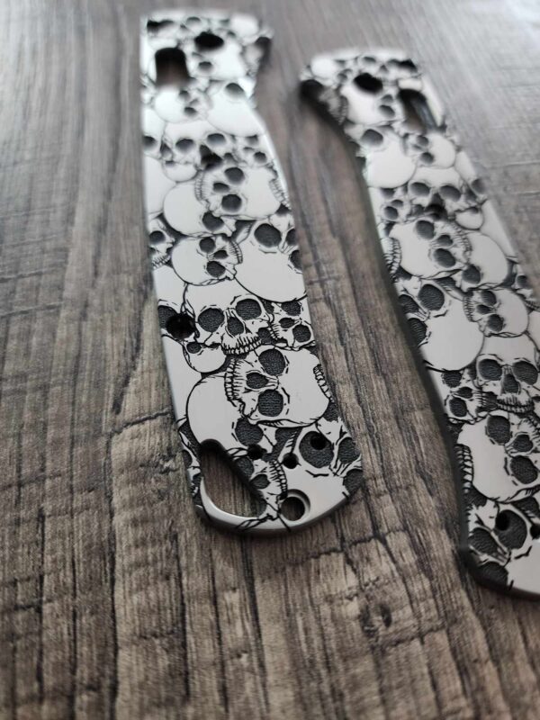 Skulls - NEW Relief Engraving Style - Benchmade Bugout Titanium -  Deep Engraved - Titanium Scales - Flytanium Gear *Scales/Handles Only*
