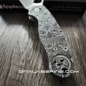Viking Rune - Nordic Design - Spyderco PM3 TI - NEW Relief Engraving Style - Laser Engraved - Titanium Knife Scales - Knife Install Optional