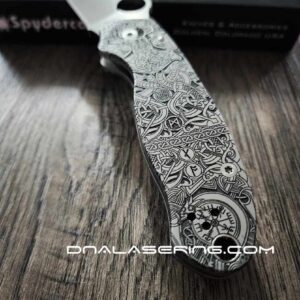 Viking Rune - Nordic Design - Spyderco PM3 TI - NEW Relief Engraving Style - Laser Engraved - Titanium Knife Scales - Knife Install Optional