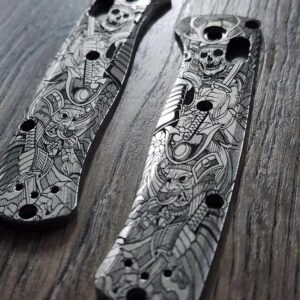 Japanese Warrior - Samurai - Skulls - Benchmade Bugout - Deep Laser Engraved Titanium Scales - EDC Gear *Scales/handles Only*