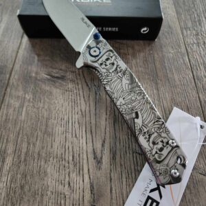 Death Card - Skeleton - Ruike P801 - Fiber Laser Deep Engraved - EDC Gear - Complete Knife