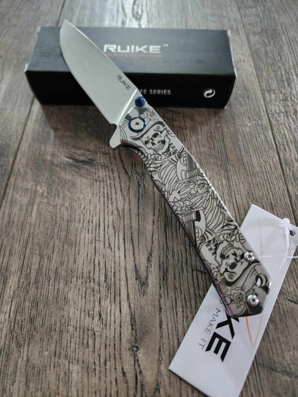Death Card - Skeleton - Ruike P801 - Fiber Laser Deep Engraved - EDC Gear - Complete Knife