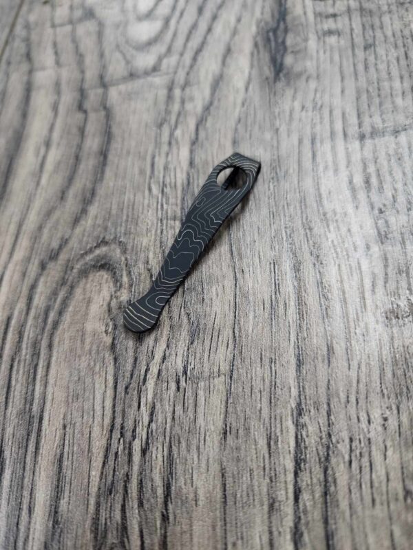 Spyderco WIRE Clip - Topographic - Laser Engraved Titanium -Deep Carry Pocket Knife Clip - Blacksmith, Satin or Stonewash Finish Made In USA