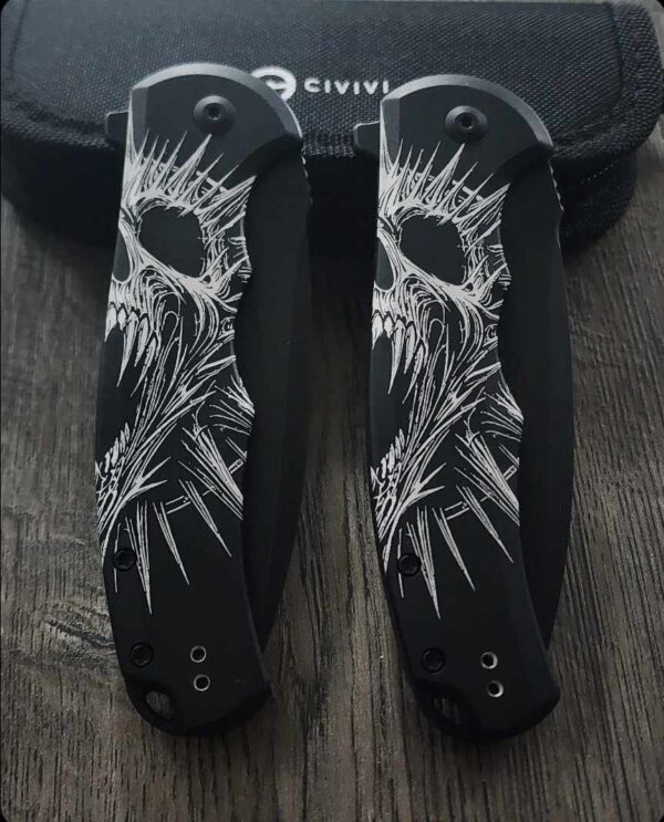 CIVIVI Praxis Screaming Skull SET - 2 Flipper Button Lock Knife Black Aluminum complete knives - Evil - Skull- EDC Knives - Limited