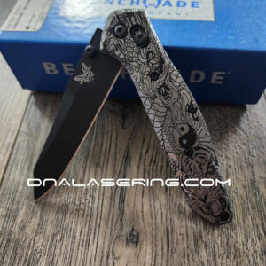 Dragon & Tiger Yin-Yang – Benchmade 940 Osborne – Deep Laser Engraved Titanium Scales – Flytanium Gear *Scales/Handles Only*