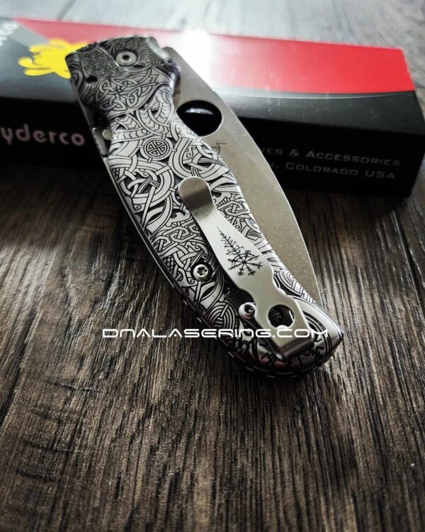 Spyderco Shaman - Viking Runes - Relief Laser Engraved - Titanium scales - Complete Knife - LynchNW Clip - Phosphor Washers - TI Backspacer