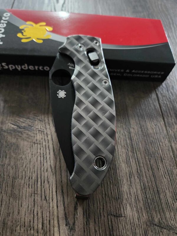 Basketweave - Spyderco Manix 2 - Deep Laser Engraved - Titanium Knife Scales - Flytanium Gear *Knife Install Optional*