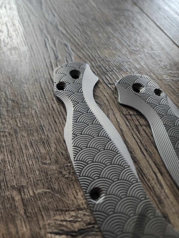 PM2 Lotus with Seigaiha Waves Engraved - titanium Bead Blasted - Flytanium Gear - EDC Gear