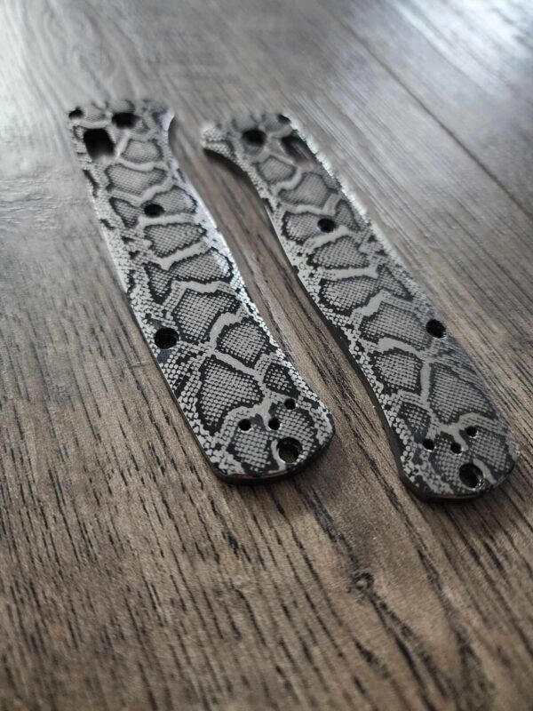 Snakeskin - Reptile Pattern - Benchmade Bugout TI - Deep Laser Engraved Titanium Scales - Flytanium Gear *Scales/Handles Only*