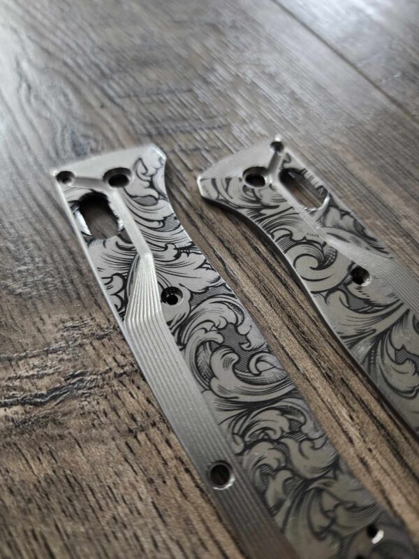 Crossfade Engraved Scroll design Titanium Scales for Benchmade Bugout - Flytanium