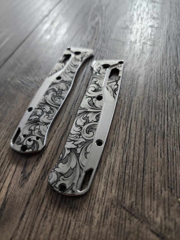 Crossfade Engraved Scroll design Titanium Scales for Benchmade Bugout - Flytanium
