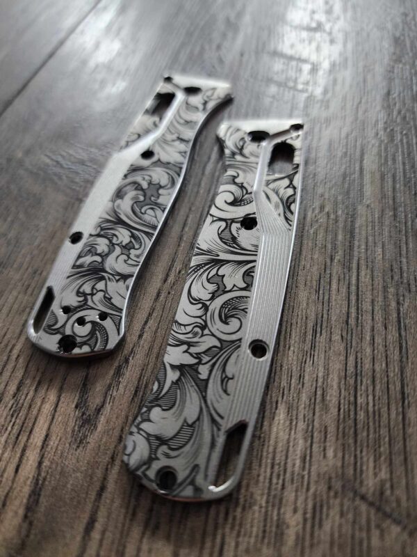 Crossfade Engraved Scroll design Titanium Scales for Benchmade Bugout - Flytanium