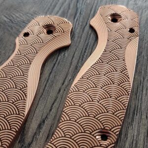 PM3 Lotus with Seigaiha Waves Engraved - Copper Scales for Spyderco Paramilitary 3 - Stonewashed - Flytanium Gear - Knife Install Optional