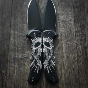 CIVIVI Praxis Screaming Skull SET - 2 Flipper Button Lock Knife Black Aluminum complete knives - Evil - Skull- EDC Knives - Limited