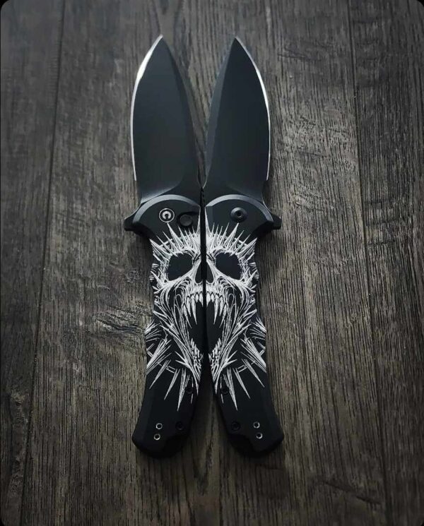 CIVIVI Praxis Screaming Skull SET - 2 Flipper Button Lock Knife Black Aluminum complete knives - Evil - Skull- EDC Knives - Limited