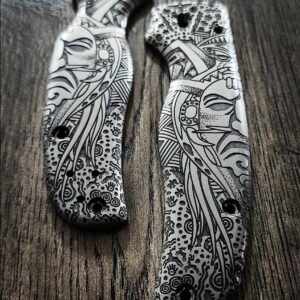 Spyderco Shaman - Ancient Shaman Mask & Symbols - Relief Engraved Titanium Scales - EDC Gear *Scales Only*