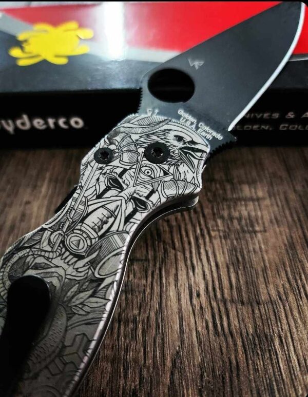 The Undying - Spyderco PM2 - Engraved PM2 Titanium Knife Scales - Paramilitary 2 - Flytanium Gear - Knife & Hardware Optional