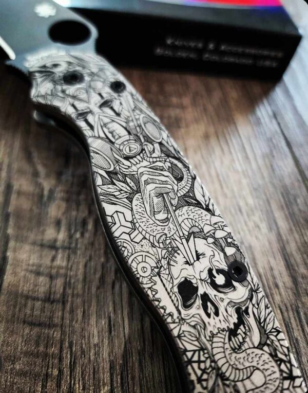The Undying - Spyderco PM2 - Engraved PM2 Titanium Knife Scales - Paramilitary 2 - Flytanium Gear - Knife & Hardware Optional